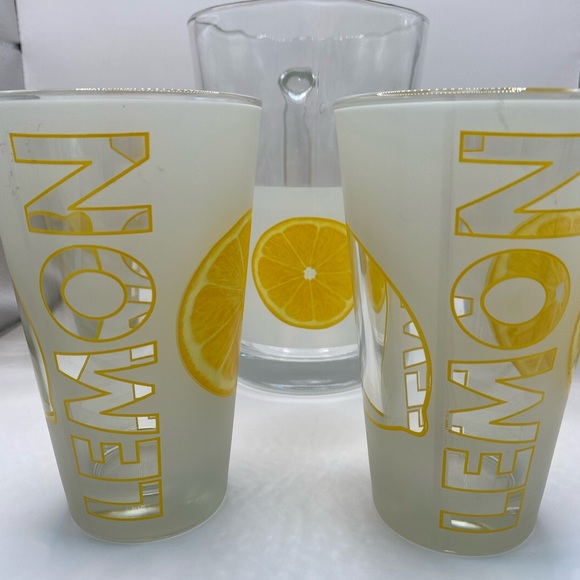 Cervé Italian frosted glass lemonade pitcher + 4 glasses. Vintage. EUC. - Picture 3 of 13